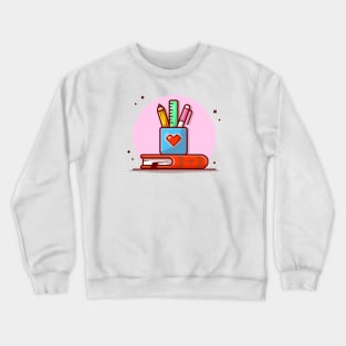 Stationery with Ruler, Pencil, Pen and Book Cartoon Vector Icon Illustration Crewneck Sweatshirt